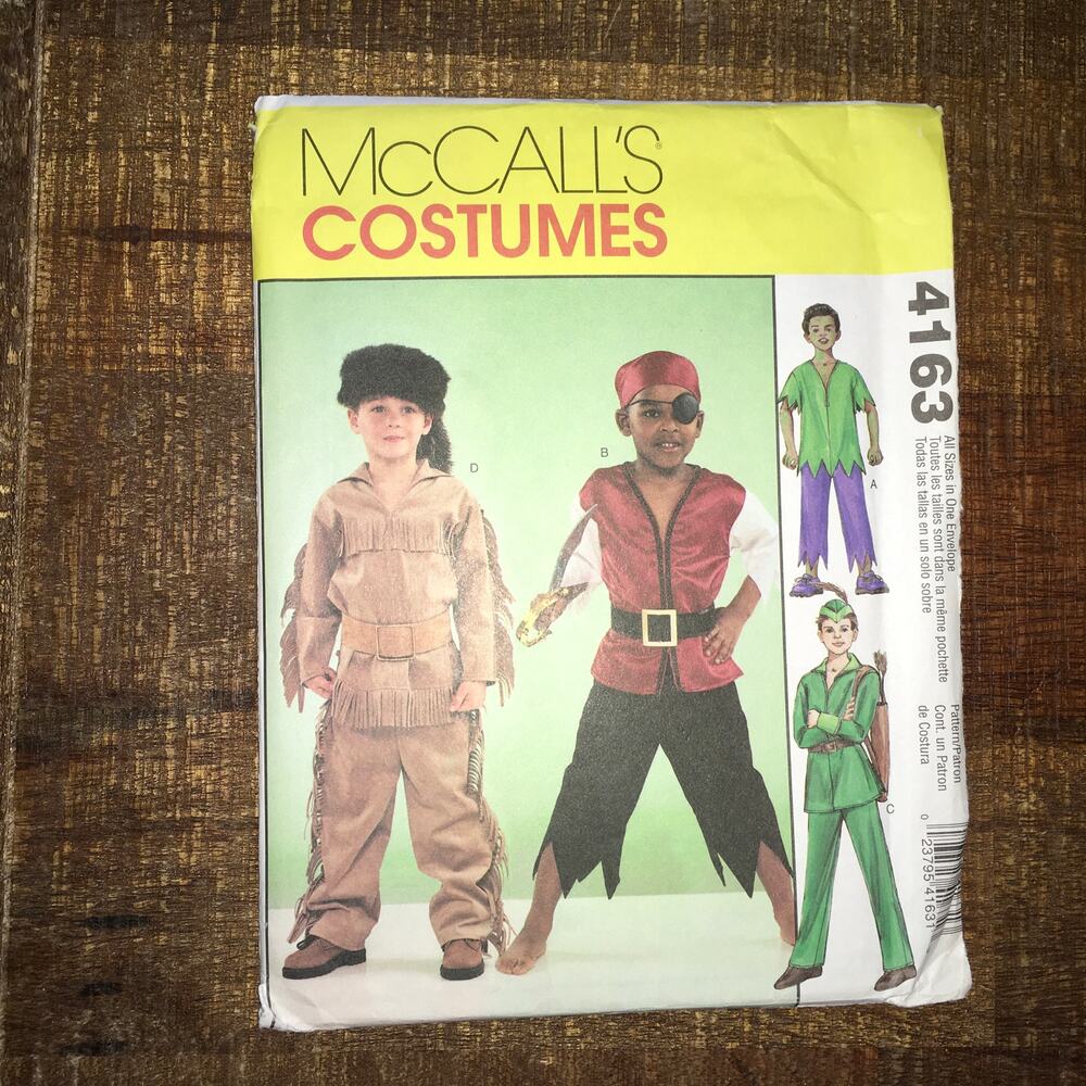 McCalls Sewing Pattern 4163 Boys Costume Robin Hood Peter Pan Crockett 3-8 UNCUT